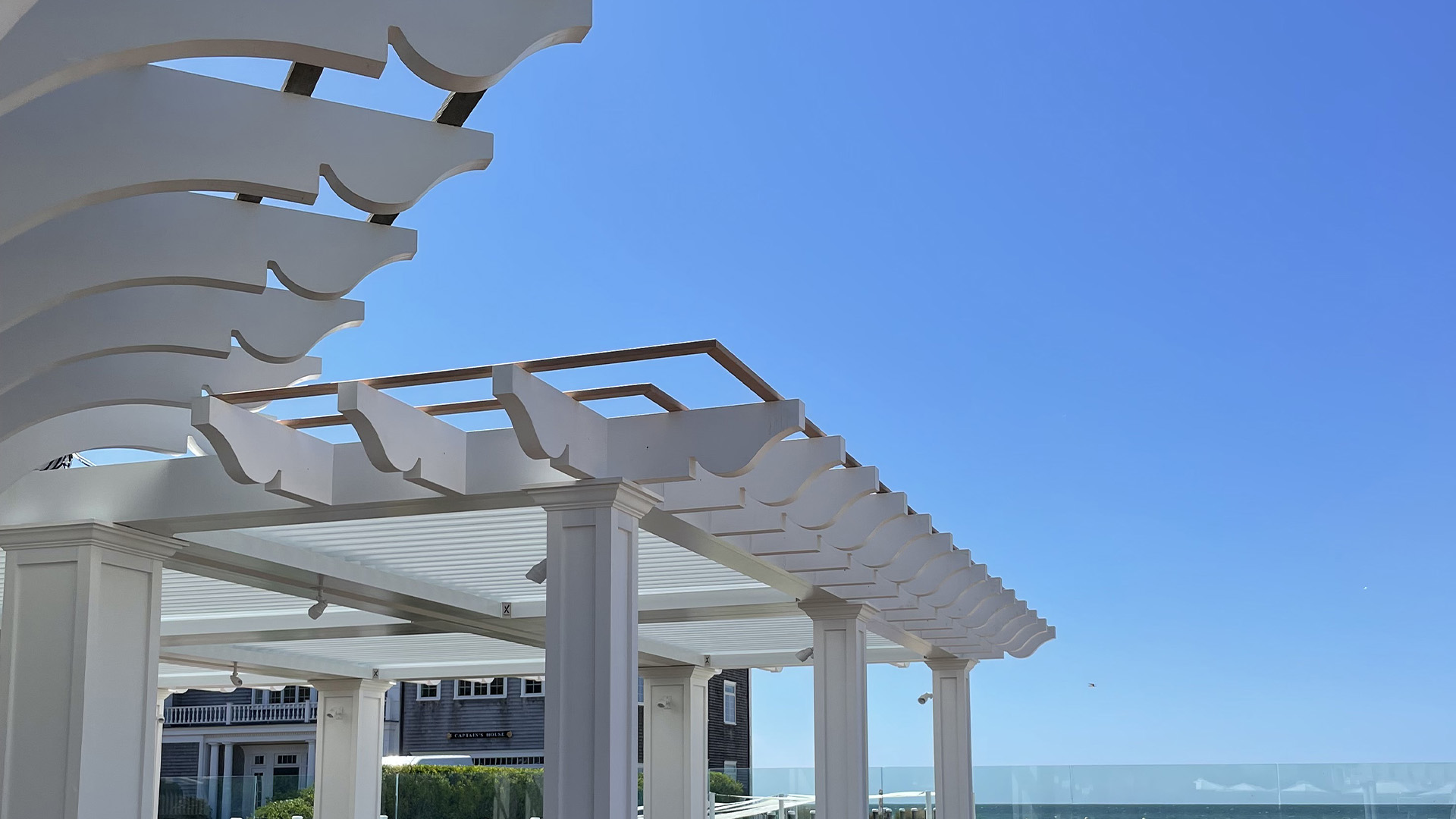 Custom pergola at the Wychmere Beach Club