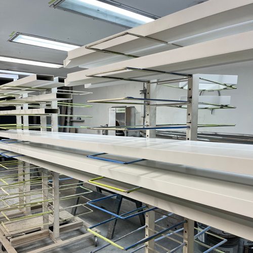 Drying rack in National Millwork Paint Shop